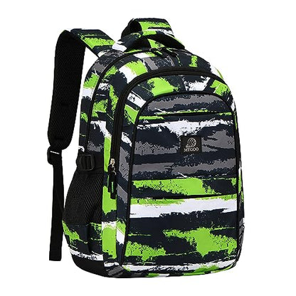 MYGOO Boys School Backpack Euclid Urban Green Bookbag for Elementary Middle School Ages 5-12, 17 inch Large Capacity 24L Kids Student Travel Bags - color: Euclid Urban Green