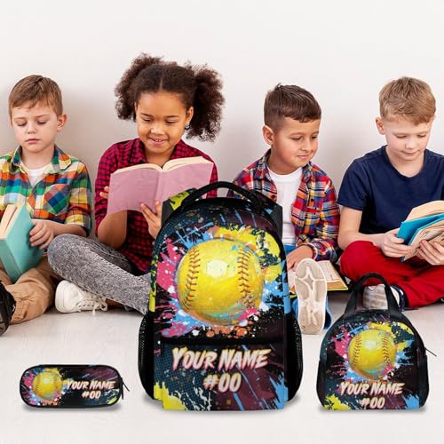 COZYAURA Custom Backpack Set - Softball Backpacks for Girls - Kids Bookbag for Elementary Middle School - Personalized School Bag with Lunch Box & Pencil Case - color: Style-4