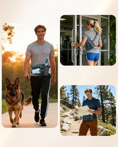sportsnew Hydration Waist Pack with Water Bottle Holder, 2L Large Fanny Pack for Running Hiking Dog Walking, Water-Resistant Crossbody Waist Bag for Men Women, Patent Pending - style: Dark Green