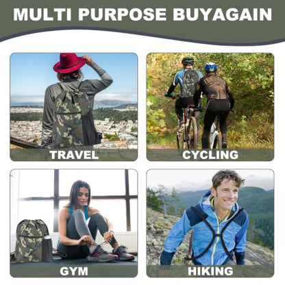 HOLYLUCK Men & Women Outdoor Sport Gym Sack Waterproof Drawstring Backpack Bag (Standard With Drawstring, Green Camo) - color: Green Camo, style: Standard With Drawstring