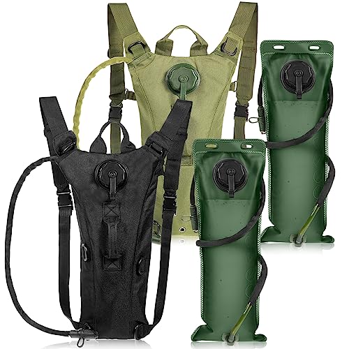 Sanwuta 2 Pcs Hydration Backpack with 3 Liter Water Bladder Tactical Lightweight 17.72 x 7.87 Inch Hydration Pack Backpack Water Backpack Hydration Bag Water Bag for Hiking Running - color: Black, Army Green
