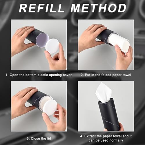 4PCS Car Tissue Holder, Car Cup Holder Convenient Travel Tissue Tube Box with Facial Tissues, Portable Round Tissues Holder Paper Towel Cylinder for Car Home Office (Marble Black) - color: Marble Black