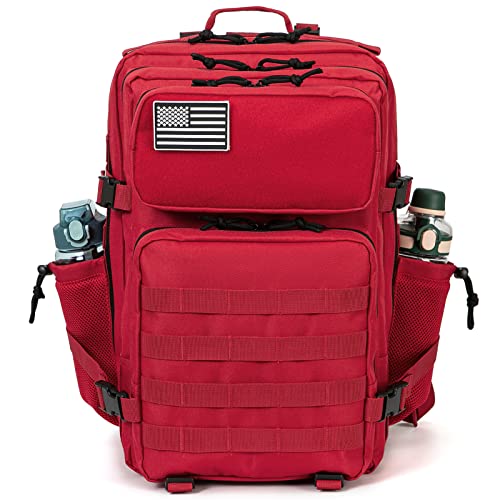 QT&QY 25L/45L Military Tactical Backpack For Men Molle Daypack 3 Day Bug Out Bag Hiking Rucksack With Bottle Holder - color: 45l 1.0 Red