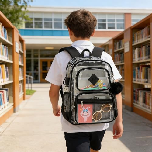 Heavy Duty Clear Backpack for Girls Boys Transparent School Bookbag Kids Durable PVC See Through Backpack-Black - color: Black