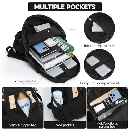 Casual Backpack for Men Women with 15.6 Inch Laptop Compartment, Waterproof Daypack Backpack for College Travel Work Daily Use, Black, 20L