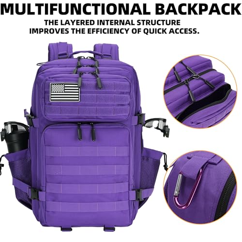 Lovelinks21 45L Tactical Assault Backpack 3 day assault pack with Molle Waterproof backpack Rucksack for Tactical Backpacks (Purple) - color: Purple