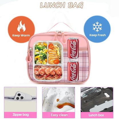 Girls Backpack with Lunch Box Cute School Backpack for Girls Kids Teens Kawaii Bookbag Set for Primary Elementary，Pink - color: Pink