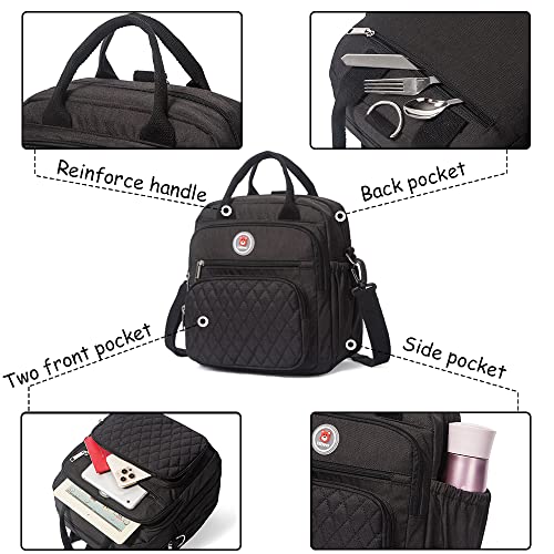 Insulated Lunch Bag Backpack for Women/Men, 3 carrying way Lunch Tote, Large Waterproof Cooler Box with Side pockets for Adults, College, Work, Beach, Picnic, Black - color: Black