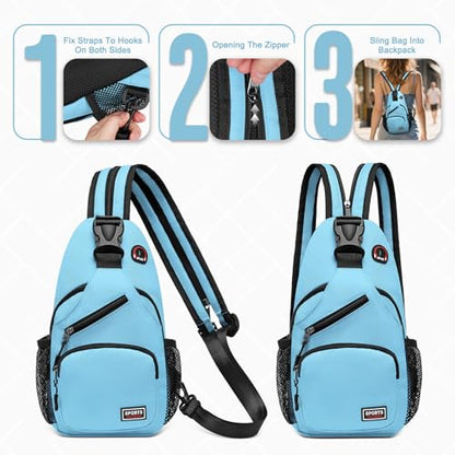Convertible Sling Bag with Coin Pocket, 7.9" Tablet Crossbody Mini Backpack with Headphone Jack Casual Pack for Women Men Travel, Blue - color: Blue, size: Small