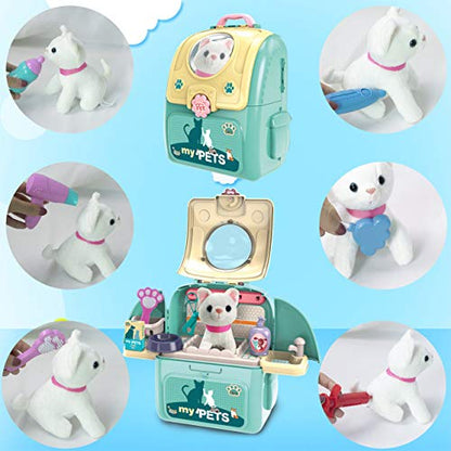 Pet Cat Carrier Backpack Toy, MAGIC4U 23PCS Pet Care Playset,Vet Clinic and Doctor Kit for Kids, Pet Veterinarian Medical Role Play Set for Boys and Girls Ages 3-6 - style: Green