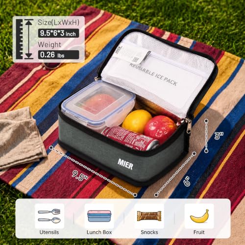 MIER Small Lunch Bag for Kids & Adults Compact Insulated Lunch Box, Grey - color: Gray, size: Mini