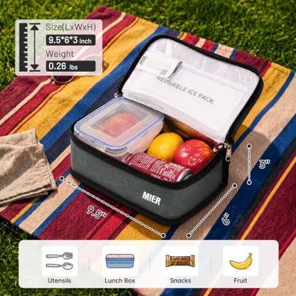 MIER Small Lunch Bag for Kids & Adults Compact Insulated Lunch Box, Grey - color: Gray, size: Mini