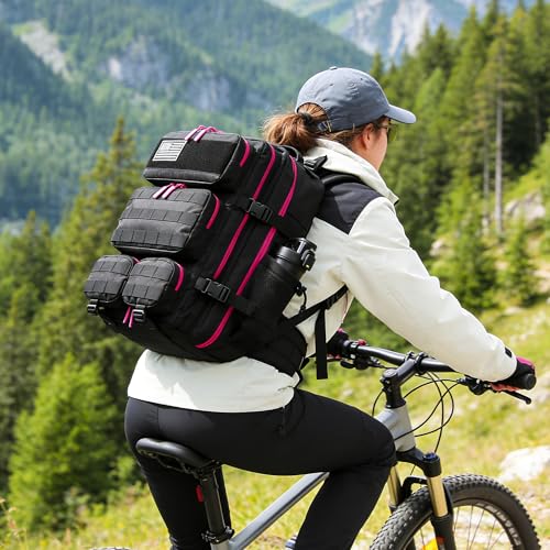 55L Tactical Backpack Heavy Duty Military Rucksack Molle Backpack 3 Day Assault Pack for Work Outdoors - color: Black Rose