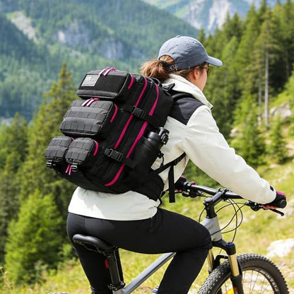55L Tactical Backpack Heavy Duty Military Rucksack Molle Backpack 3 Day Assault Pack for Work Outdoors - color: Black Rose