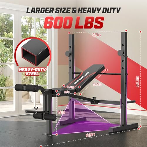 OPPSDECOR Weight Bench Set, Multi-Function Adjustable Bench Press with Squat Rack Leg Extension & Leg Curl Workout Bench Foldable Workout Bench Flat/Incline/Decline Upgrade Weight Benches for Home Gym