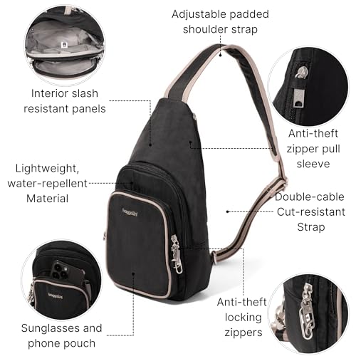 Baggallini Securtex Anti-Theft Daytripper Sling - color: Black/Neutral
