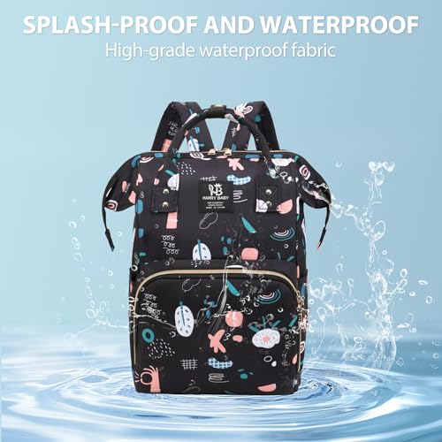 Diaper Bag Backpack for Moms Baby Essentials Travel Tote Nappy Changing Bag with Insulated Pockets,Multi-Waterproof Backpack (Black) - color: Black