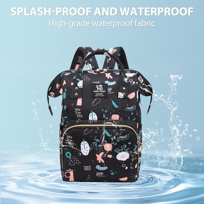 Diaper Bag Backpack for Moms Baby Essentials Travel Tote Nappy Changing Bag with Insulated Pockets,Multi-Waterproof Backpack (Black) - color: Black