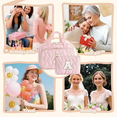 YOOLIFE Initial Hanging Toiletry Bag for Women Teen Girls Birthday Gifts for 8 9 10 11 12 13 14 15 16 Year Old Girls Hanging Travel Toiletry Bag Makeup Bags Gift for Women Teen Girl Kids Letter Pink A - color: Pink, style: A