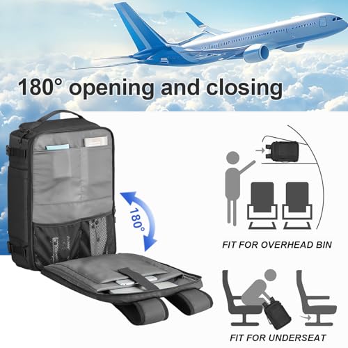 Carry On Travel Backpack Waterproof with Shoe Compartment Flight Approved Laptop Backpack Expandable Business Work Backpack for Women Men Casual Daypack, Black Film - color: Black Film, style: A