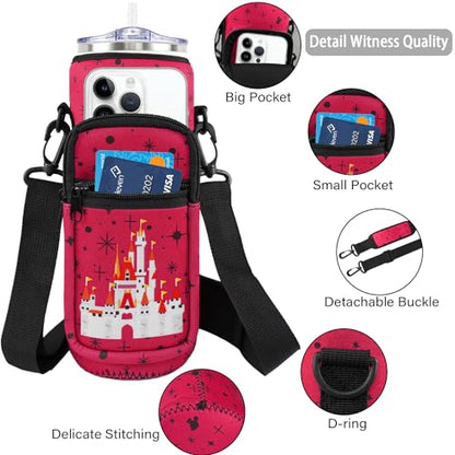Water Bottle Carrier Bag 25oz/32oz Water Bottle Pouch Holder Adjustable Shoulder Strap Neoprene Water Bottle Sling Bag with Phone Pocket Insulated Tumbler Accessories for Walking - color: Deep Red