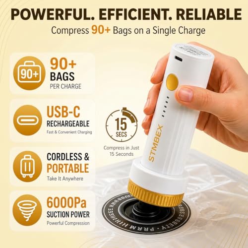 Vacuum Storage Bags with Electric Pump, Travel Vacuum Bags with USB-C Pump, Vacuum Seal Bags for Clothing Travel, Compression Sacks for Suitcase Packing, Reusable Space Saver Bags (16 Pack)