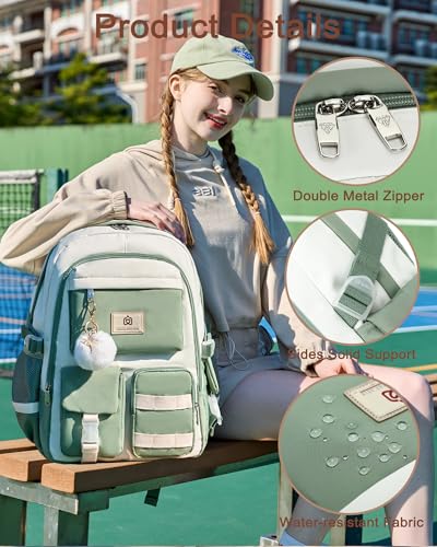 Hidds Laptop Backpack For College Women Elementary Middle High School Bag Teen Girls Bookbag Travel Daypack Backpacks (Green Beige) - color: Green Beige