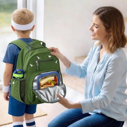mibasies Boys Backpacks Ages 5-8: Quilted Backpack for Kids - Cute 15 Inches Bookbag for Kindergarten Elementary School Dinosaur Green - color: Dinosaur Green, style: Kids-15"h