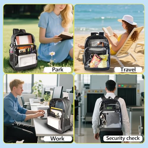 Clear Backpack for School Heavy Duty Clear Bookbag - color: Black, size: Large