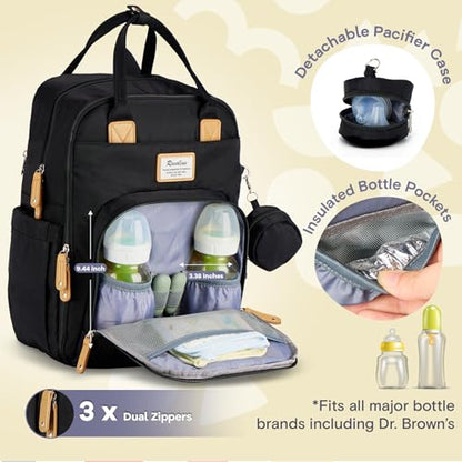 RUVALINO Diaper Bag Backpack, Multifunction Travel Pack Maternity Baby Changing Bags, Large Capacity, Waterproof, Black - color: Classic_black