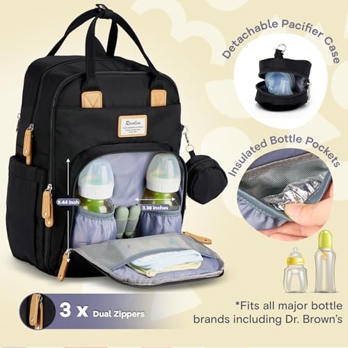 RUVALINO Diaper Bag Backpack-Expandable Baby Bag with up to 50% Capacity -Baby Essentials Bag with Changing Pad Insulated Bottle Holders & Pacifier Case, Waterproof, Black XL - color: Black