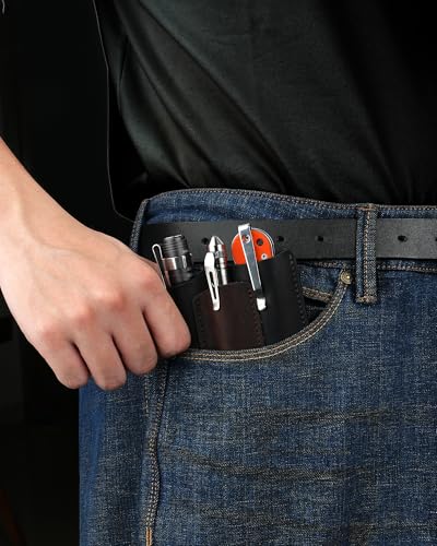 VIPERAED PJ38 Leather Multitool Sheath for Men, 4-in-1 Utility Leather Holster, EDC Pocket Organizer for Pocket Knife Multitool Flashlight and Pen - size: Large