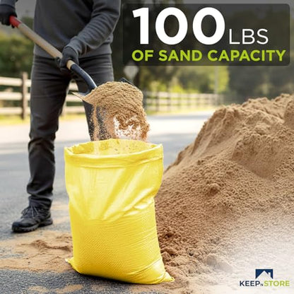 Heavy Duty Sand Bags Pack of 6, Bright Yellow Empty Sandbags with Built-In Ties, Woven Polypropylene UV Protection 1600 Hours, Fillable Bags for Flood Control, Weight, 20x36 inches, 100 Pounds Volume - size: 20"W x 36"L, style: Pack of 6