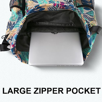 Drawstring Backpack with Mesh Pockets String Gym Bag Sackpack Sandproof Water Resistant Beach Backpack for Men Women - color: Gray Leaves