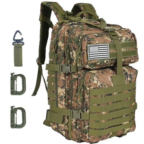 50L Large Military Tactical Backpack Molle Army Assault Pack for Travel Camping Hiking Fishing Backpack for men(woodland camo) - color: Woodland Camo