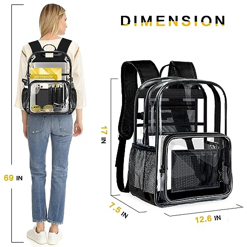 Clear Backpack Transparent Heavy Duty Bookbag See Through Bag with Reinforced Bottom for College, Travel, Workplace Security - Black - color: Black