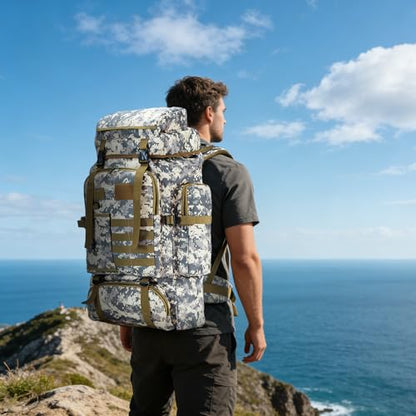 Hiking Backpack Tactical Backpack for Men Women, 80L Military Backpack Rucksack Waterproof Large Travel Camping Backpack for Men, Molle Rucksack Outdoor Travel Cycling Daypack (City Camo) - color: City Camo
