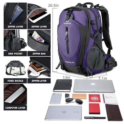 FENGDONG 40L Waterproof Lightweight Hiking,Camping,Travel Backpack for Men Women Purple - color: A3- Purple