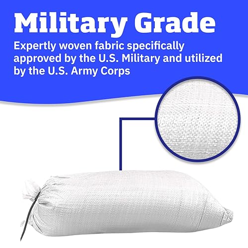 DURASACK Heavy Duty Sand Bags with Tie Strings Empty Woven Polypropylene Sand-Bags for Flood Control with 1600 Hours of UV Protection, 50 lbs Capacity, 14x26 inches, White, Pack of 10 - color: White, size: 10 Sandbags
