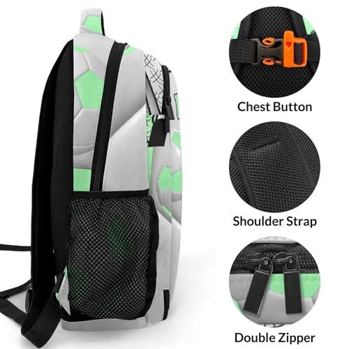 Custom Text Sport Ball Athlete Player Soccer Mint Backpacks for Girls Boys School, Capacity School Backpacks for Kids Water-resistant Bookbags - color: Mint