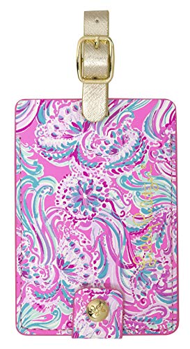 Lilly Pulitzer Leatherette Luggage Tag with Secure Strap, Colorful Suitcase Identifier for Travel - color: Don't Be Jelly