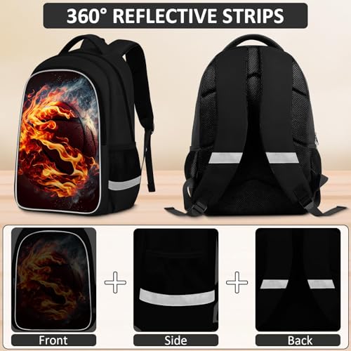 School Backpack for Boys - 4pcs Basketball Boys Backpack with Lunch Box and Pencil Case for Kids Children Teens Elementary Middle School - Students Bag for Ages 6-18,17″Bookbag Travel Back Pack - color: Basketball-03-backpack Set
