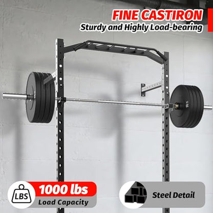 GAOMON Commercial Wall Mounted Squat Rack, Heavy Duty Carbon Steel Home Gym Equipment with Multi-Grip Pull Up Bar, j-Cups & Landmine Attachment for Home and Garage Gym, Black