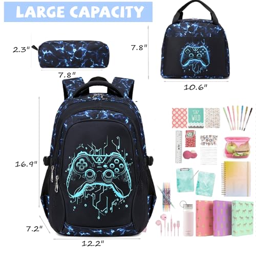 Jumpopack Gamer Boys Backpack Luminous School Backpacks for Boys Elementary School Bag Bookbag Kids Backpack with Lunch Box,Luminous Gamer Print - color: Luminous Gamer