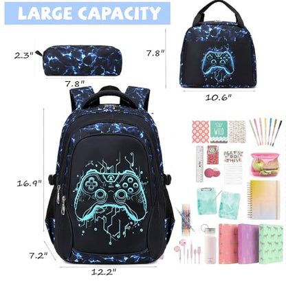 Jumpopack Gamer Boys Backpack Luminous School Backpacks for Boys Elementary School Bag Bookbag Kids Backpack with Lunch Box,Luminous Gamer Print - color: Luminous Gamer