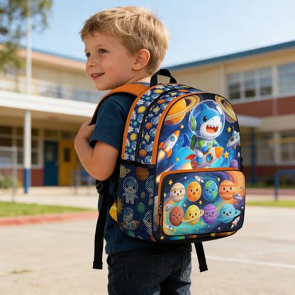 Toddler Backpack for Boys 4-6 – Shark & Astronaut Kids Backpack, Cool Preschool Kindergarten Daycare Bag with Padded Ergonomic Straps & Chest Buckle, Small Backpack for Kids Travel - color: Cute Shark Astronaut