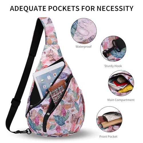 HUA ANGEL Crossbody Sling Bag for Men & Women Lightweight Waterproof Chest Shoulder Bag for Travel Hiking & Everyday Use - color: W-dried Leaf