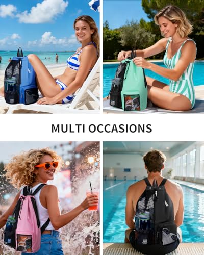 WANDF Mesh Swim Bag, Drawstring Beach Backpack - color: Grey, size: Large