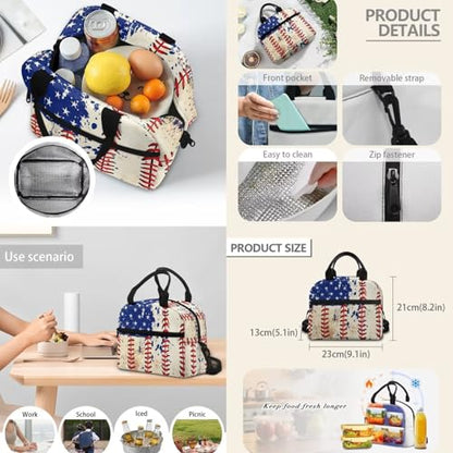 3PCS Backpack for Boys Girls Teens, USA Flag Baseball 3 in 1 Lightweight School Bag 17 Inch School Backpack with Lunch Box Pencil Case for Middle High Students - color: Usa Flag Baseball