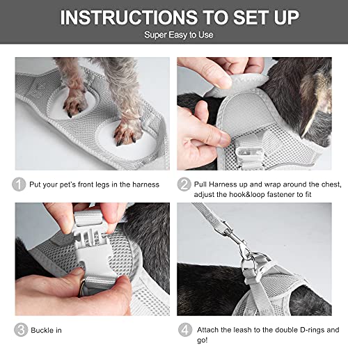 Fida Comfy Dog Harness with Leash, Cat Vest Harness Escape Proof, Breathable Lightweight Soft Mesh, Adjustable Reflective Step-in Harness for Puppy Toy Breeds & Extra-Small Pet (XXS, Grey) - color: Light Gray, size: XXS (Neck:11.4"-12.2"; Girth:12.6"-14.2